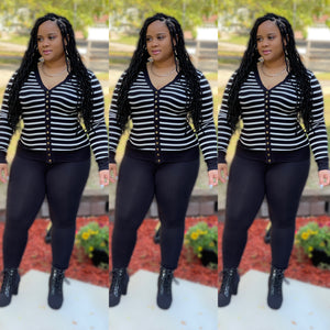 Striped Breezy Cardigans | Set -Black