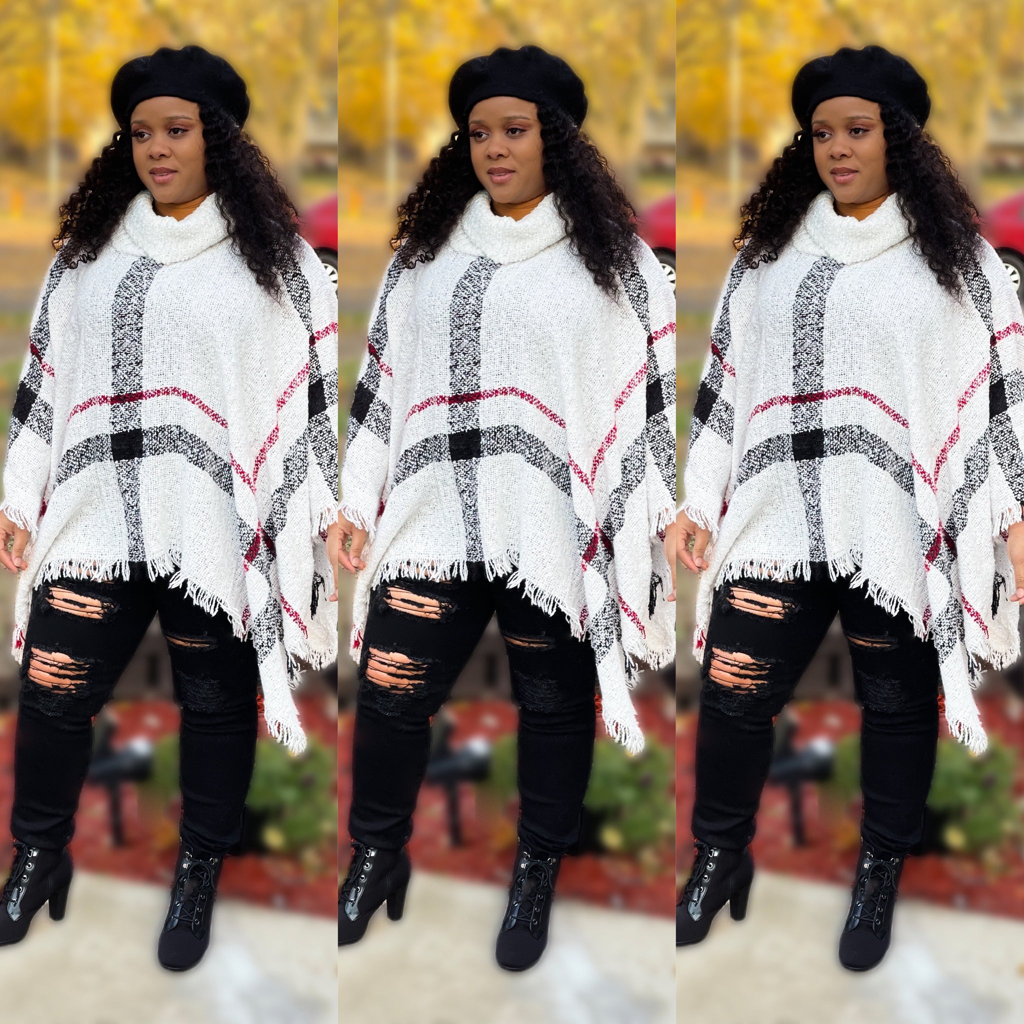 Plaid | Poncho - White