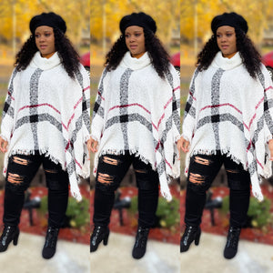 Plaid | Poncho - White